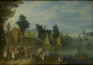 Village on the Bank of a River by Joseph Van Bredael Oil Painting