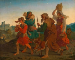 Gang der Hirten zur Krippe by Joseph Von Fuhrich Oil Painting