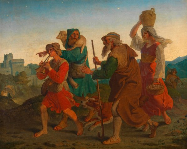 Gang der Hirten zur Krippe  by Joseph Von Fuhrich - Hand-Painted Oil Painting Reproduction
