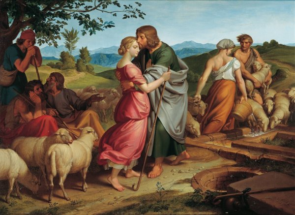 Jacob meets Rachel with her father's herds  by Joseph Von Fuhrich - Hand-Painted Oil Painting Reproduction