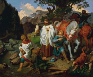 Rudolf von Habsburg und der Priester by Joseph Von Fuhrich Oil Painting