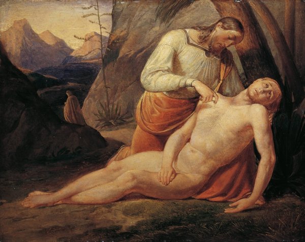 The Good Samaritan  by Joseph Von Fuhrich - Hand-Painted Oil Painting Reproduction