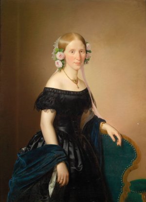 Bildnis einer Dame mit Rosen im Haar by Joseph Weidner Oil Painting