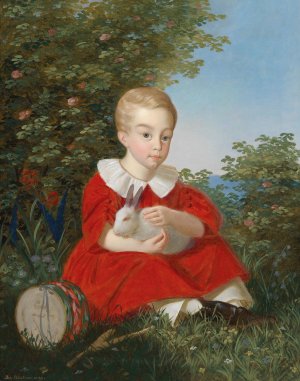 Bildnis eines Knaben mit Zwerghasen by Joseph Weidner Oil Painting
