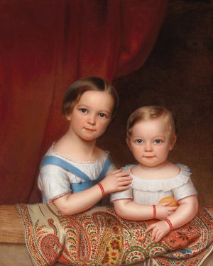 Portrait of Two Children of the Clemens Bachofen von Echt Family by Joseph Weidner Oil Painting