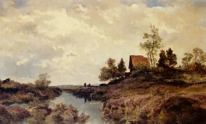 A Cottage Nestled In A River Landscape painting by Joseph Wenglein