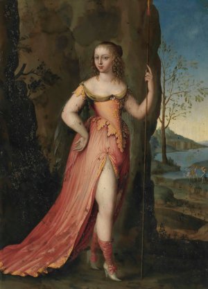 Portrait of a lady, full-length, as Diana, in a rocky landscape by Joseph Werner II Oil Painting