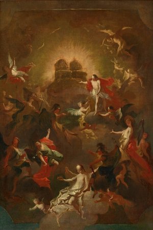 Christus und die neun EngelchOre erwarten Maria vor seinem und ihrem Thron by Joseph Winterhalder The Younger Oil Painting