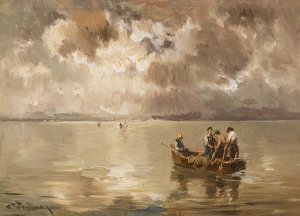 Aufziehendes Gewitter uber dem Chiemsee by Joseph Wopfner Oil Painting