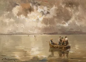 Aufziehendes Gewitter uber dem Chiemsee Oil painting by Joseph Wopfner