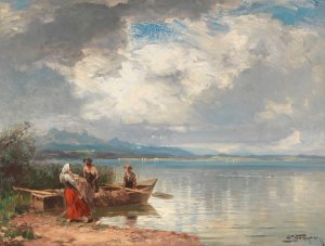 Fischer am Chiemseeufer by Joseph Wopfner Oil Painting