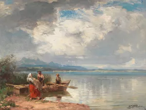 Fischer am Chiemseeufer by Joseph Wopfner Oil Painting