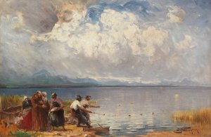 Fischer und Monche am Ufer by Joseph Wopfner Oil Painting