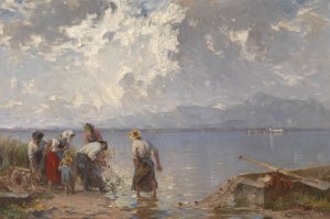 Fischerfamilie am Chiemsee by Joseph Wopfner Oil Painting