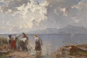 Fischerfamilie am Chiemsee by Joseph Wopfner Oil Painting