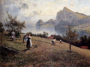 Harvesters By The Chiemsee by Joseph Wopfner Oil Painting