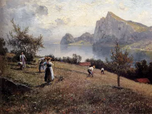 Harvesters By The Chiemsee by Joseph Wopfner - Oil Painting Reproduction