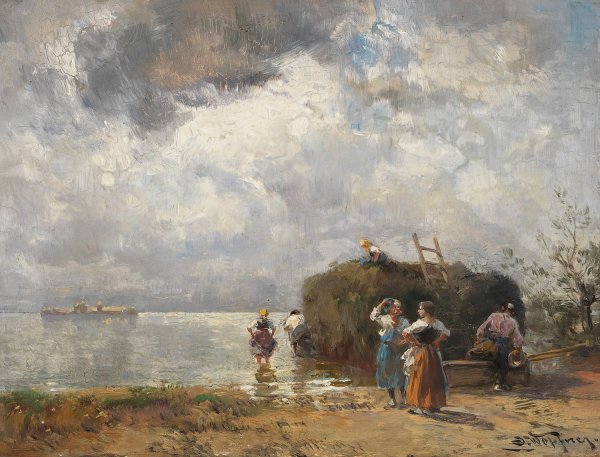 Main Product Photo of Heuschiff am Chiemsee  Painting by Joseph Wopfner