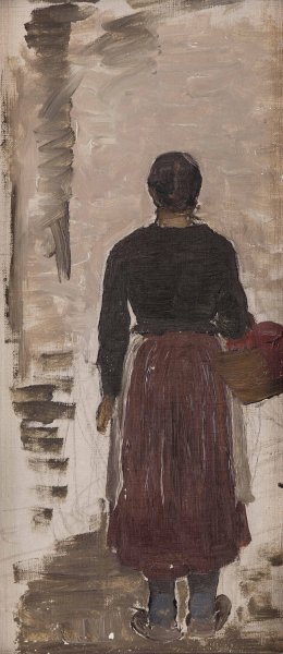 Ruckenansicht einer Frau mit Korb by Joseph Wopfner Oil Painting