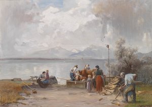Uberfuhr der Tiere by Joseph Wopfner Oil Painting