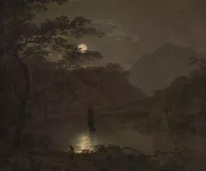 A Lake by Moonlight by Joseph Wright Of Derby Oil Painting