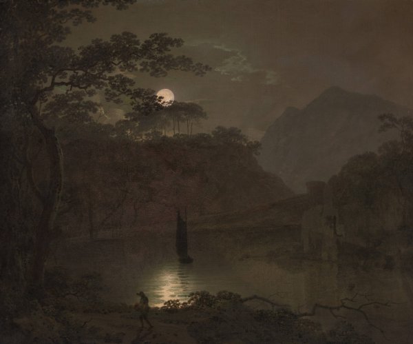 A Lake by Moonlight by Joseph Wright Of Derby - Hand-Painted Oil Painting Reproduction