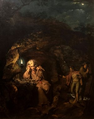 A philosopher by lamplight by Joseph Wright Of Derby Oil Painting