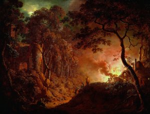 Cottage on Fire by Joseph Wright Of Derby Oil Painting