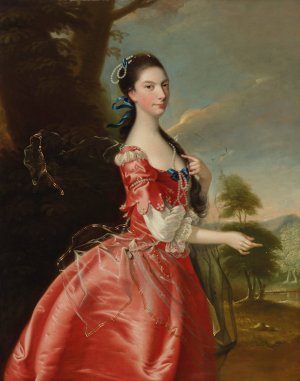 Portrait of Miss Ann Carver before a landscape by Joseph Wright Of Derby Oil Painting
