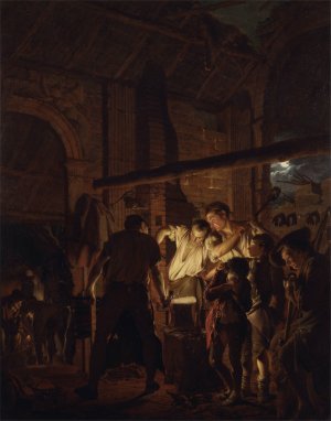The Blacksmith's Shop by Joseph Wright Of Derby Oil Painting
