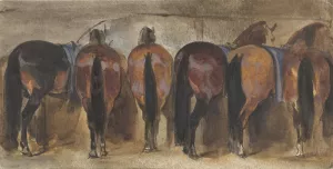 Rustende paarden op stal by Joseph Zephyris Gengembre Oil Painting