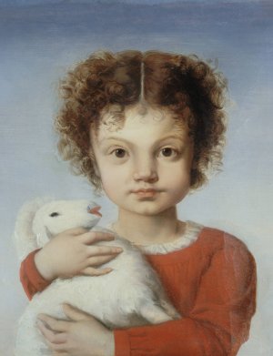 Portrait de Lina Calamatta enfant, avec un agneau dans les bras by Josephine Calamatta Oil Painting