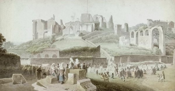 Main Product Photo of A Procession at the Foot of the Palatine Hill in Rome  Painting by Josephus Augustus Knip