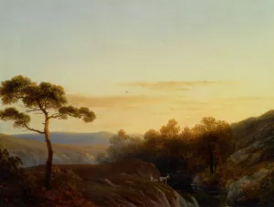 Early Morning in a Mountainous Landscape Oil painting by Josephus Augustus Knip