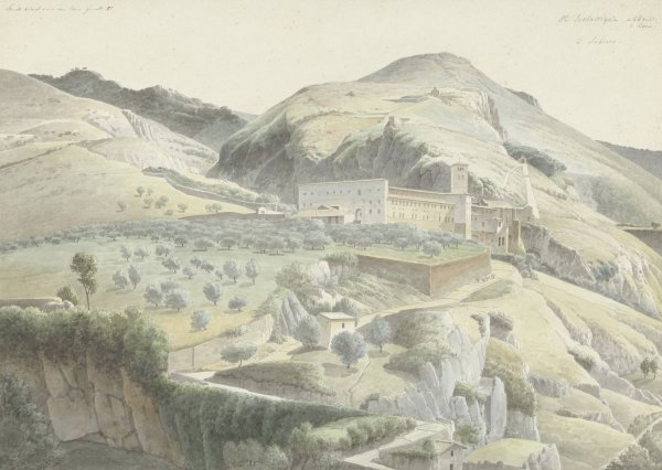Main Product Photo of Landschap met klooster bij Subiaco  Painting by Josephus Augustus Knip