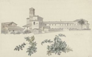 The Basilica of Santi Giovanni e Paolo in Rome, with Two Studies of Plants by Josephus Augustus Knip Oil Painting