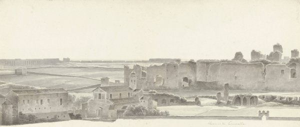 The Baths of Caracalla and Two Capitals from the Villa Mattei in Rome  by Josephus Augustus Knip - Hand-Painted Oil Painting Reproduction