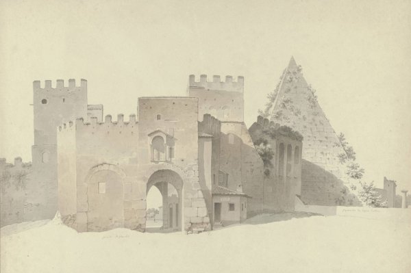 Main Product Photo of The Porta San Paolo and the Pyramid of Cestius in Rome  Painting by Josephus Augustus Knip