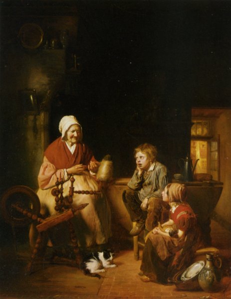 Grandmothers Stories by Josephus Laurentius Dyckmans - Hand-Painted Oil Painting Reproduction