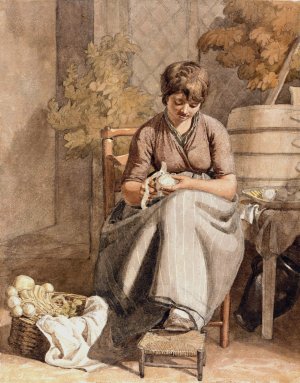 A Girl Peeling Vegetables by Joshua Cristall Oil Painting