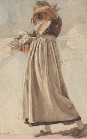 A Peasant Girl Shading Her Eyes by Joshua Cristall Oil Painting