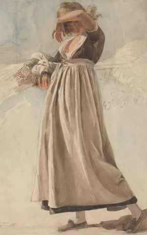 A Peasant Girl Shading Her Eyes by Joshua Cristall Oil Painting