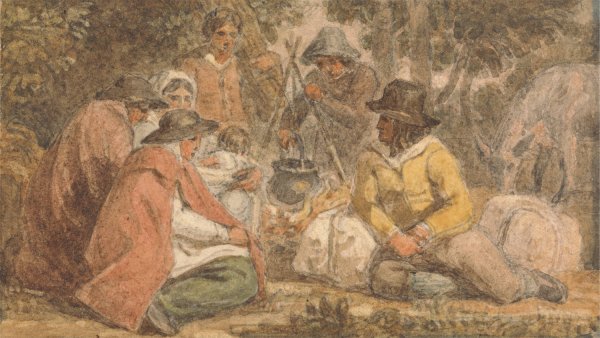 Main Product Photo of Country Folk Gathered Around a Cooking Pot Painting by Joshua Cristall