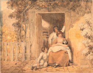 Family Posed in Front of a Doorway by Joshua Cristall Oil Painting