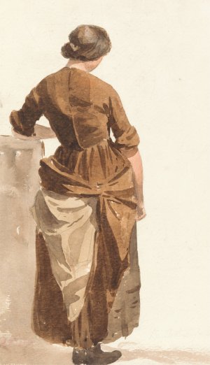 Girl in a Brown Dress by Joshua Cristall Oil Painting