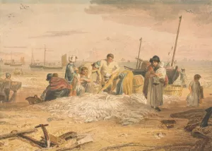 Landing a Catch of Mackerel, Hastings by Joshua Cristall Oil Painting