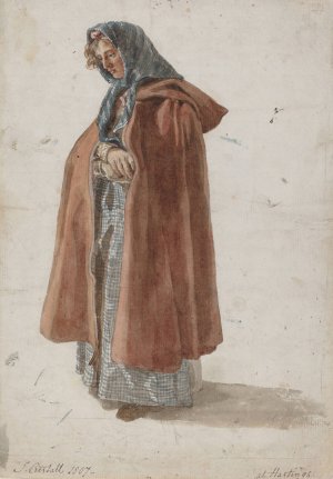 Young Woman In A Kerchief And Cloak At Hastings by Joshua Cristall Oil Painting