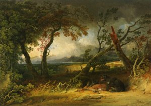 Indians Stalking Deer also known as Bears Feast by Joshua Shaw Oil Painting