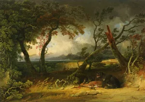 Indians Stalking Deer also known as Bears Feast Oil painting by Joshua Shaw
