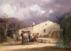 Old Mill, Miller and Horse by Joshua Shaw Oil Painting
